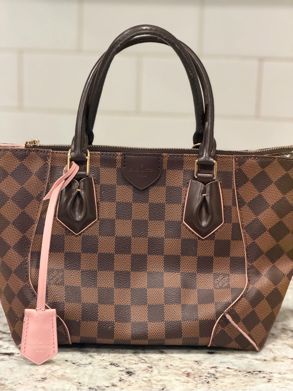 Louis Vuitton Damier Ebene Satchel with Pink Tag - Picture 3 of 16